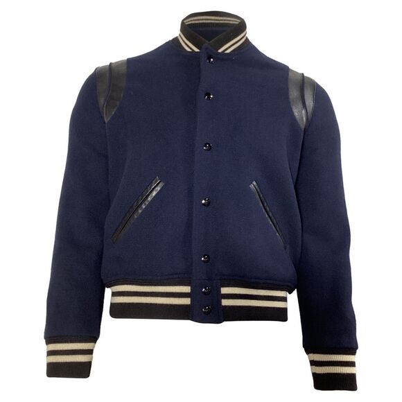 Saint Laurent Teddy Bomber Jacket in Navy Wool - Picture 1 of 6